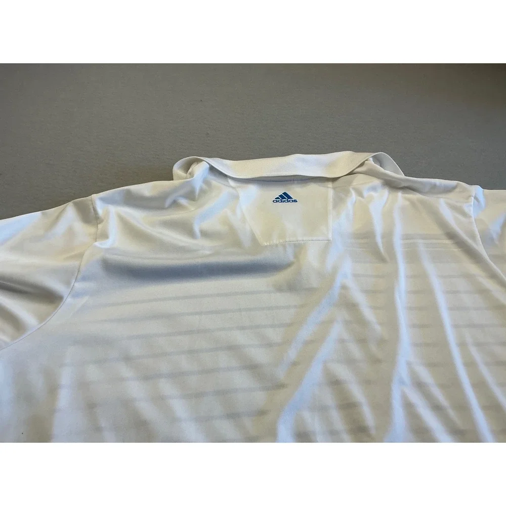 Adidas Vintage Polo Shirt White Blue Striped Short‎ Sleeve Mens XL Golf Athletic